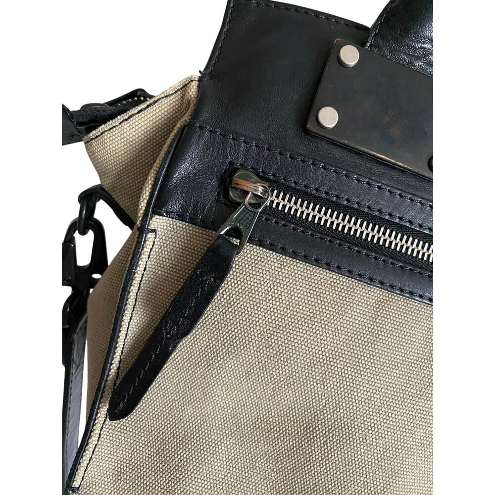 rag & bone Women’s Khaki Canvas Black Leather Small Pilot Satchel Crossbody Bag - Picture 9 of 15